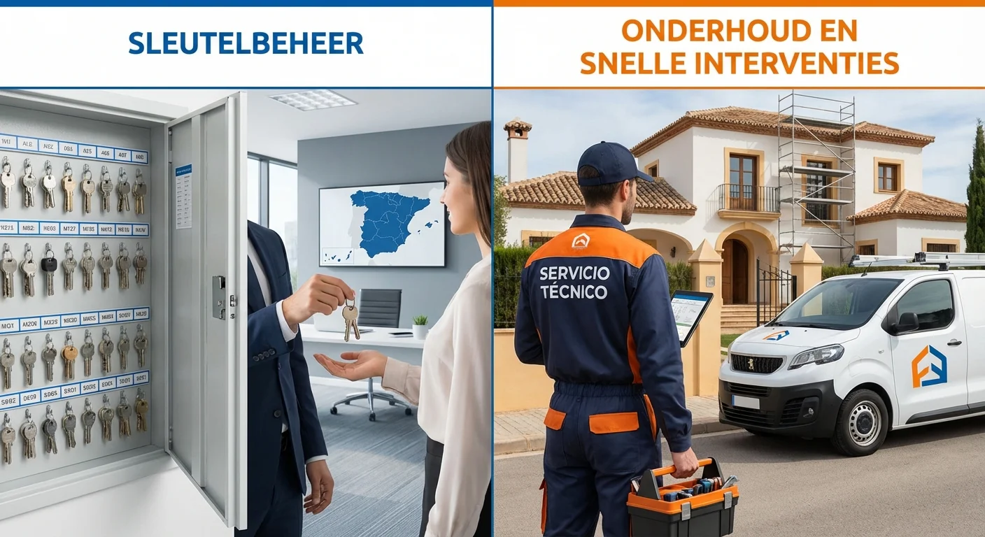 comparative view, side-by-side layout of Sleutelbeheer in Spanje at onderhoud en snelle interventies bij technische defecten, professional appearance